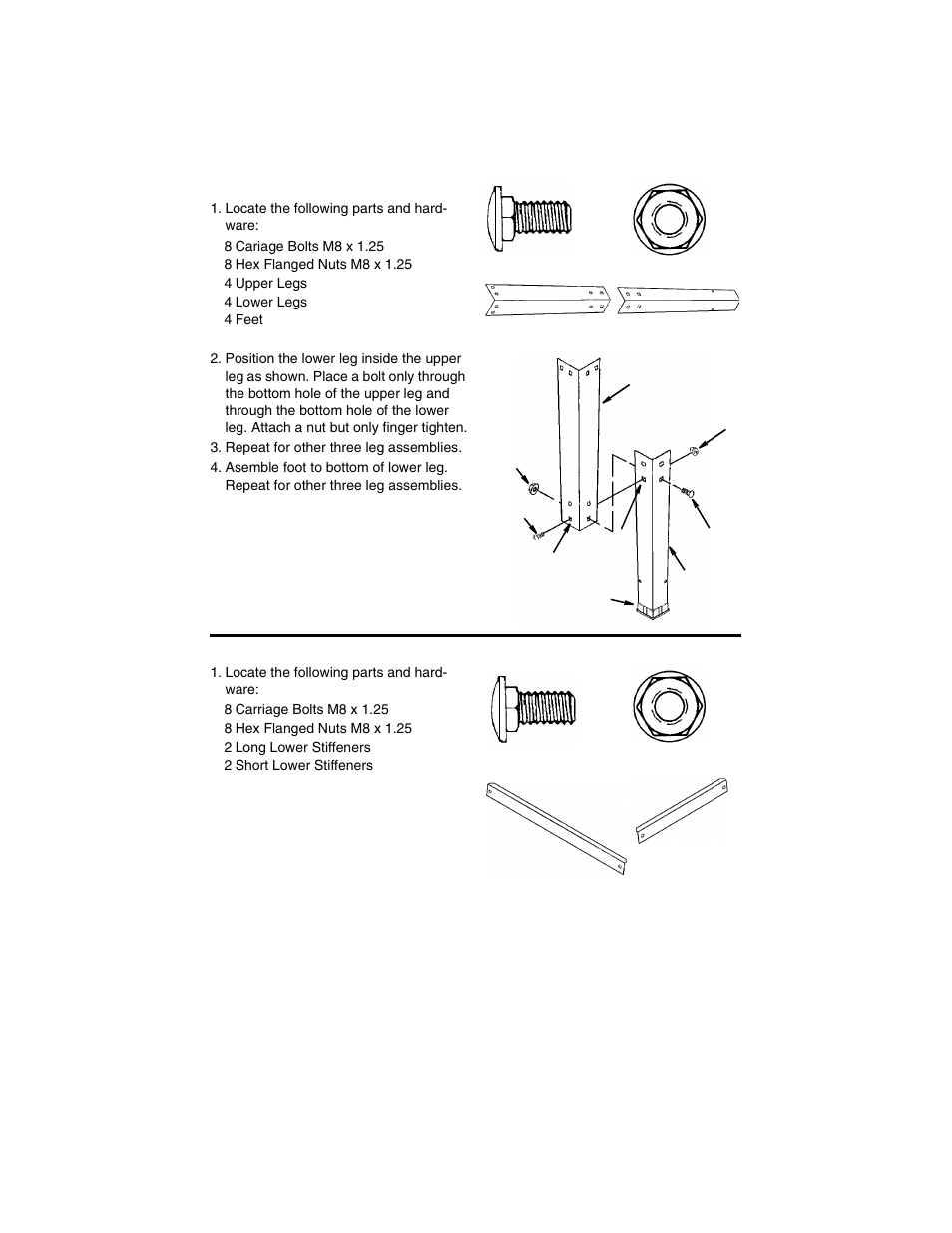 Assembling upper and lower legs, Assembling lower stiffeners | RIDGID TP1300 User Manual | Page 13 / 36