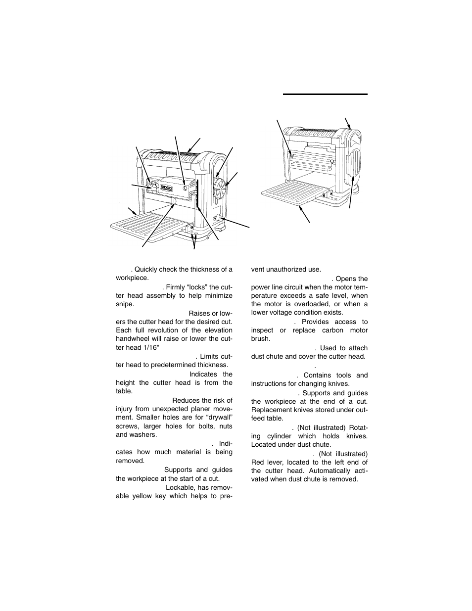 Getting to know your thickness planer | RIDGID TP1300 User Manual | Page 17 / 36