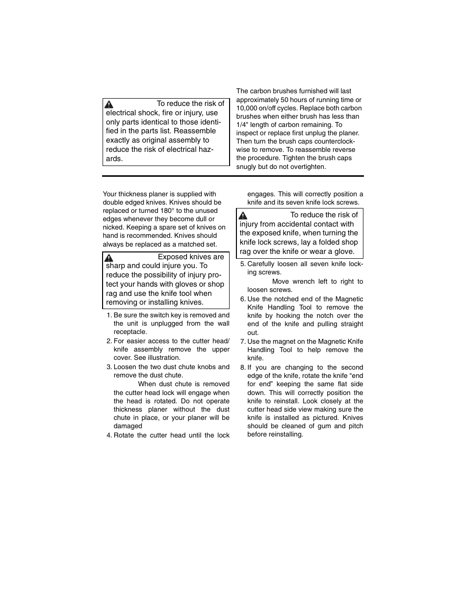 Changing brushes, Replacing knives | RIDGID TP1300 User Manual | Page 25 / 36