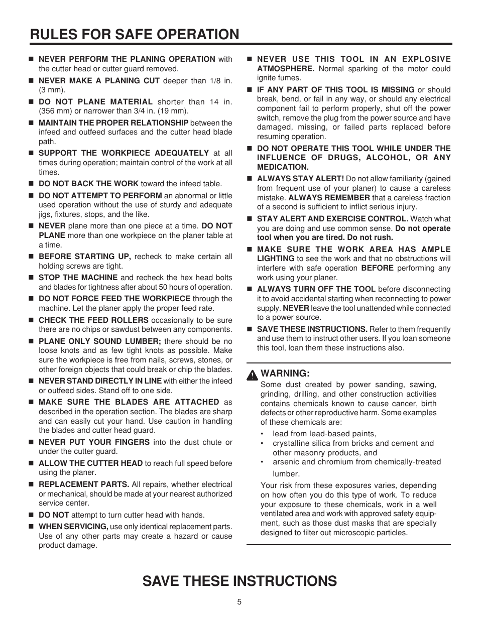 Rules for safe operation, Save these instructions | RIDGID TP1300LS User Manual | Page 5 / 24