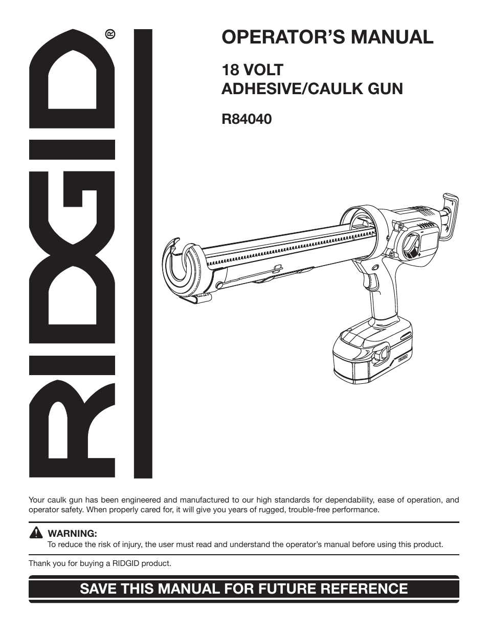 RIDGID R84040 User Manual | 20 pages