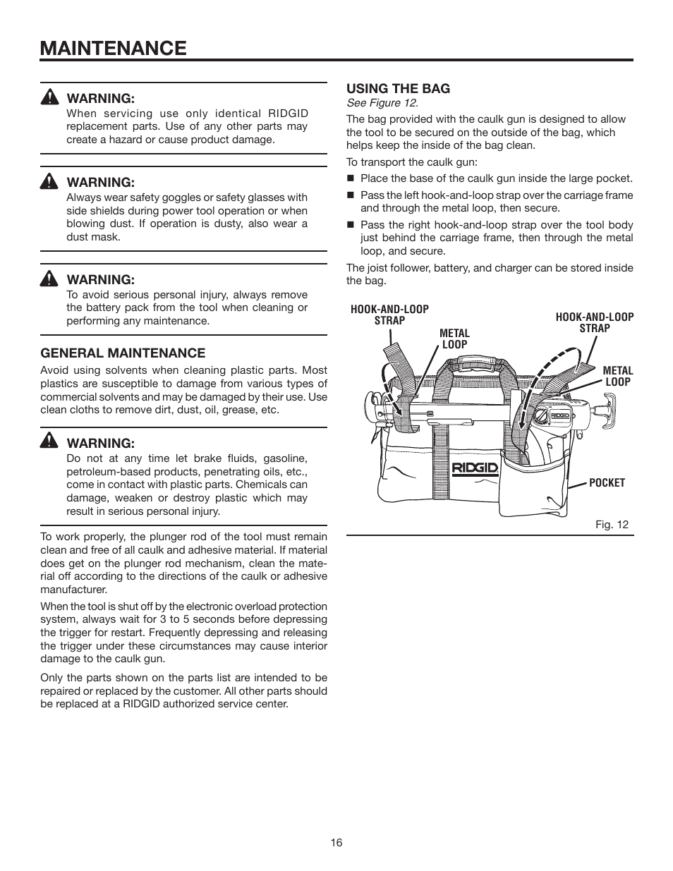 Maintenance | RIDGID R84040 User Manual | Page 16 / 20