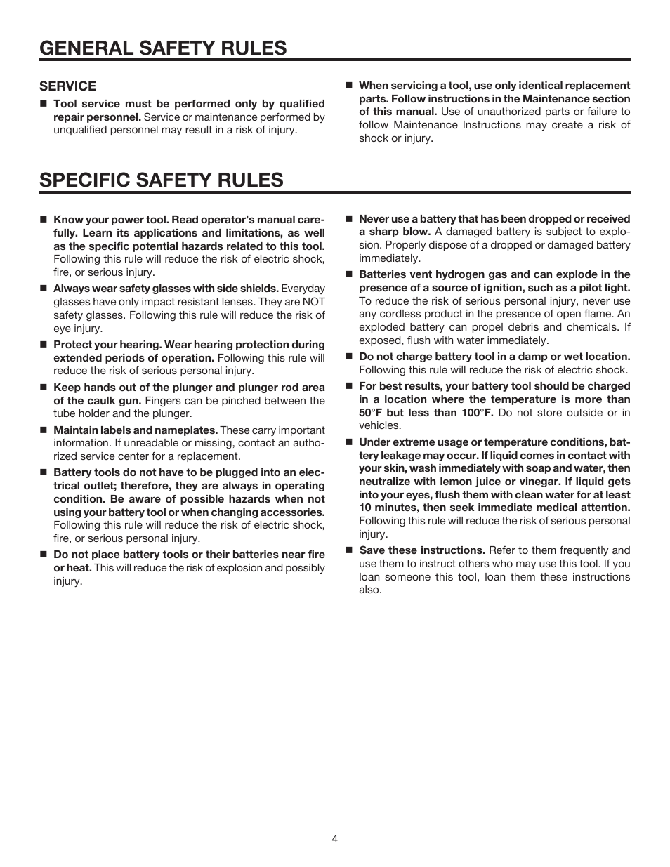 General safety rules, Specific safety rules | RIDGID R84040 User Manual | Page 4 / 20