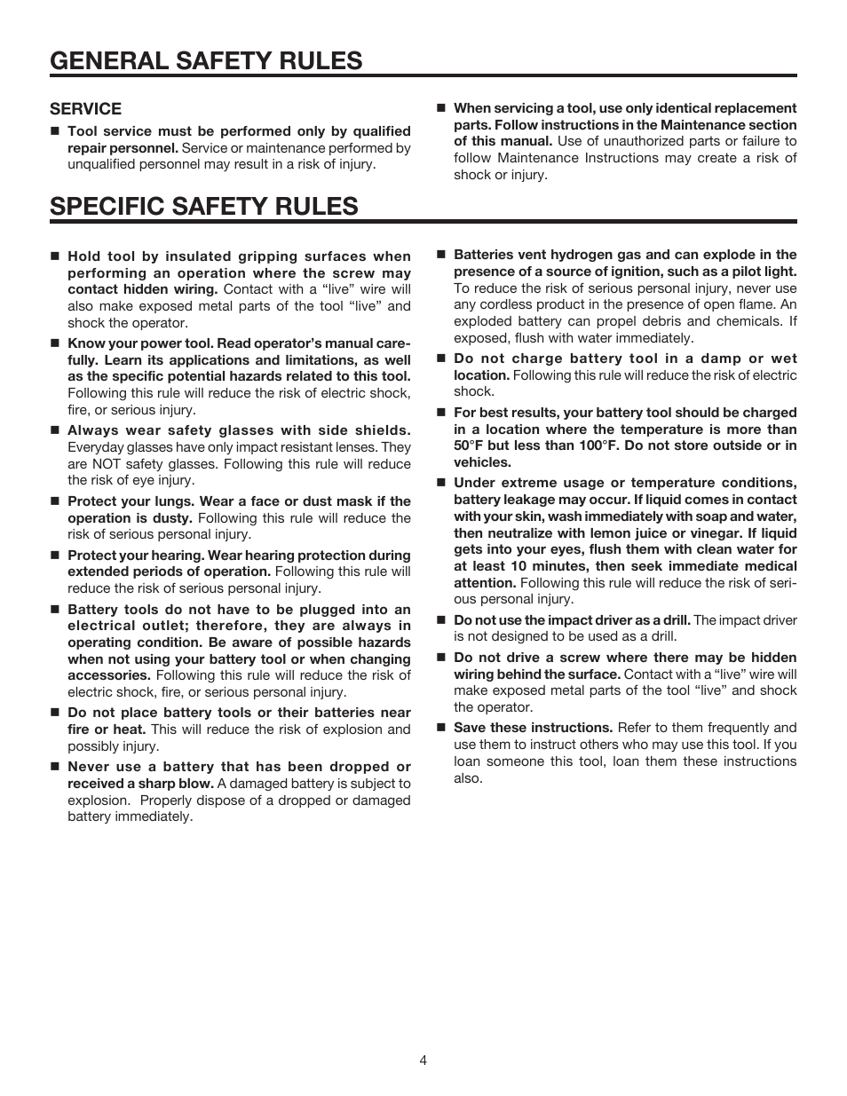 General safety rules, Specific safety rules | RIDGID R82320 User Manual | Page 4 / 16