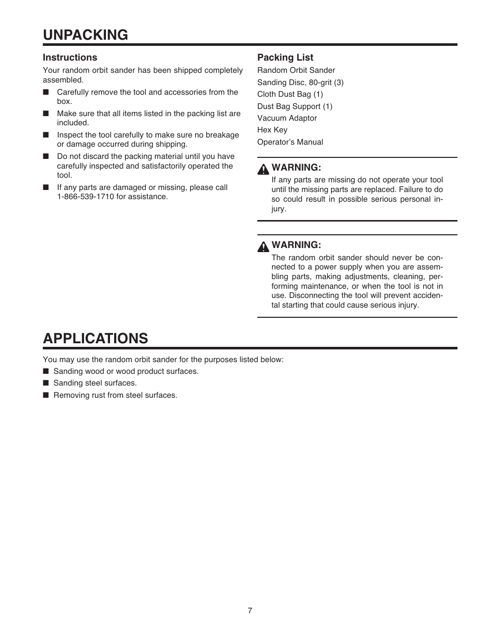 Unpacking, Applications | RIDGID R2610 User Manual | Page 7 / 16