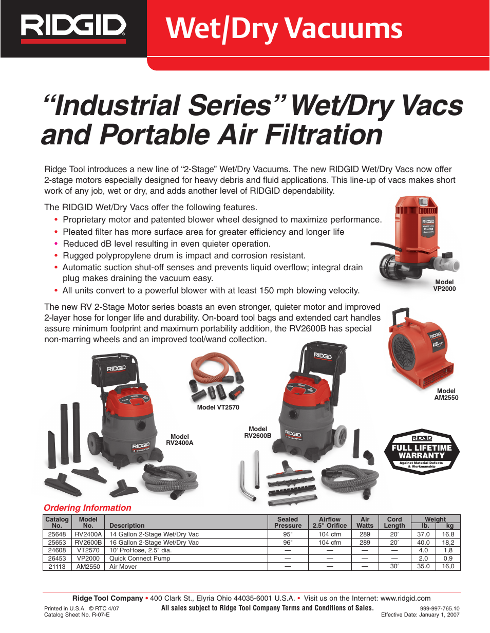 RIDGID VT2570 User Manual | 2 pages