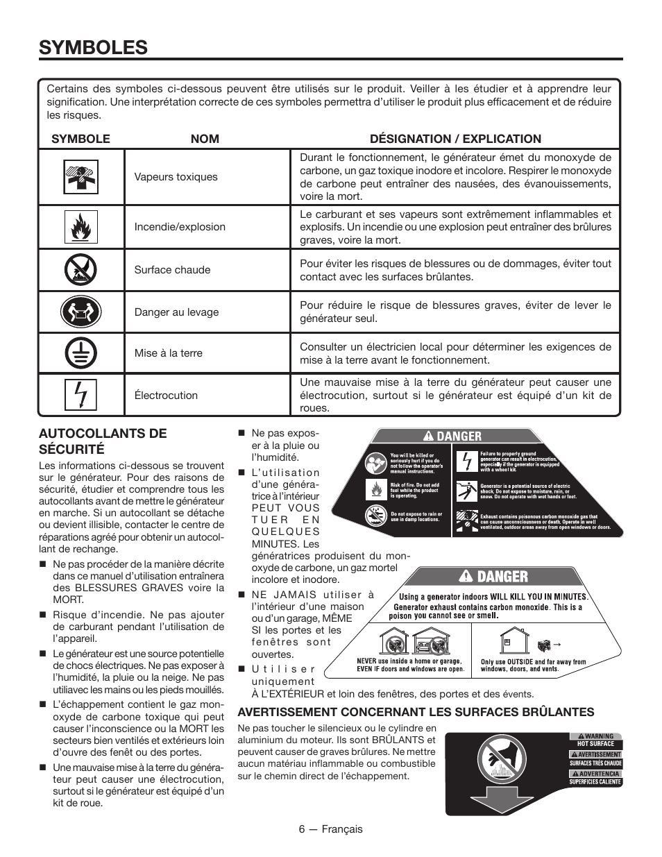 Symboles | RIDGID RD8000 User Manual | Page 28 / 74