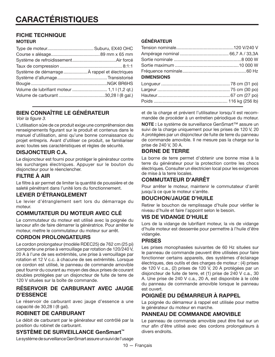 Caractéristiques | RIDGID RD8000 User Manual | Page 32 / 74