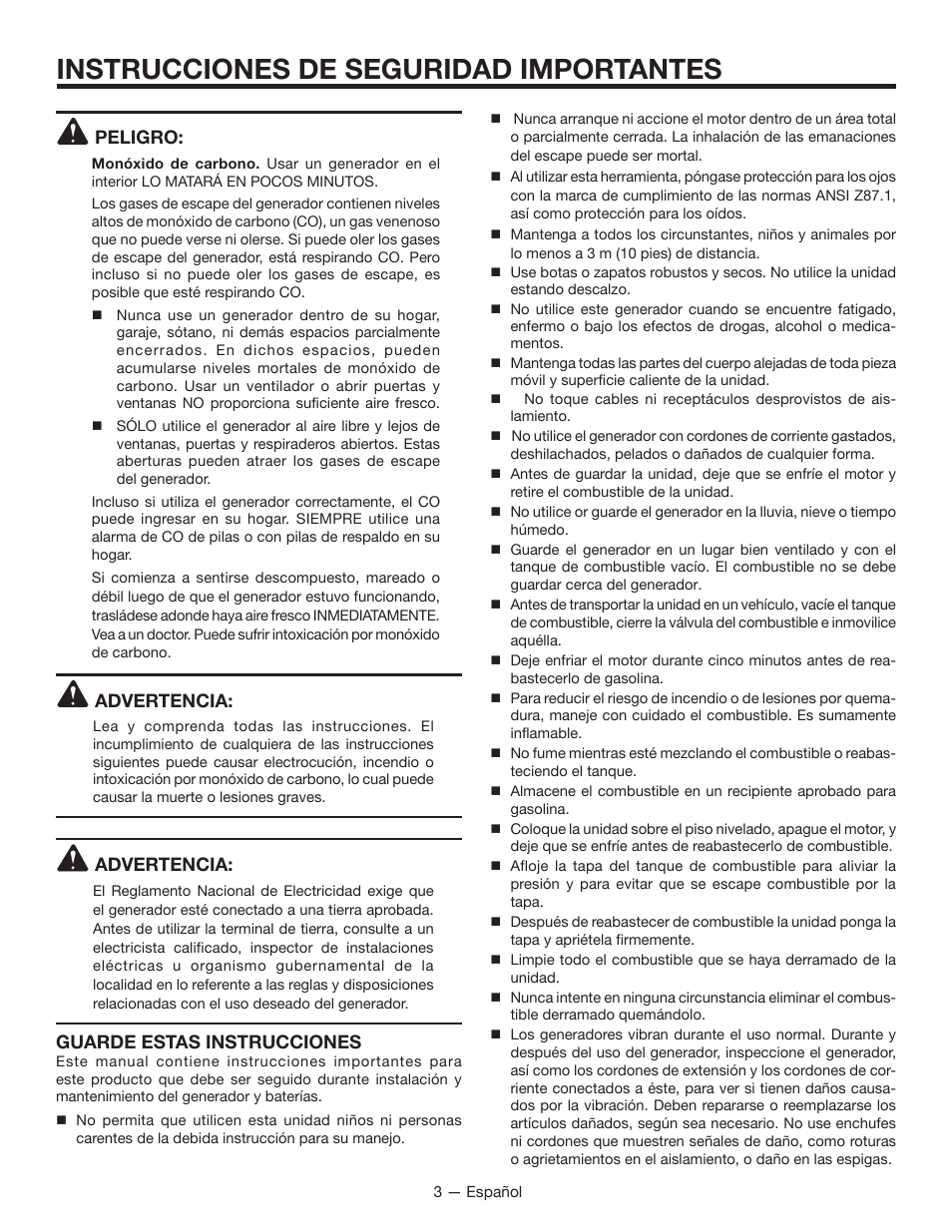 Instrucciones de seguridad importantes, Peligro, Advertencia | Guarde estas instrucciones | RIDGID RD8000 User Manual | Page 47 / 74