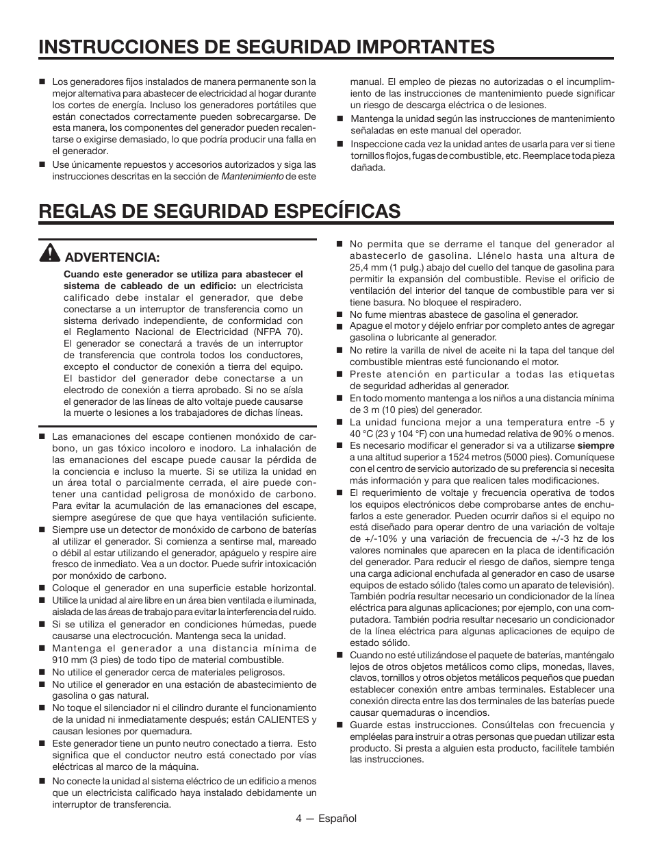 Reglas de seguridad específicas, Instrucciones de seguridad importantes, Advertencia | RIDGID RD8000 User Manual | Page 48 / 74