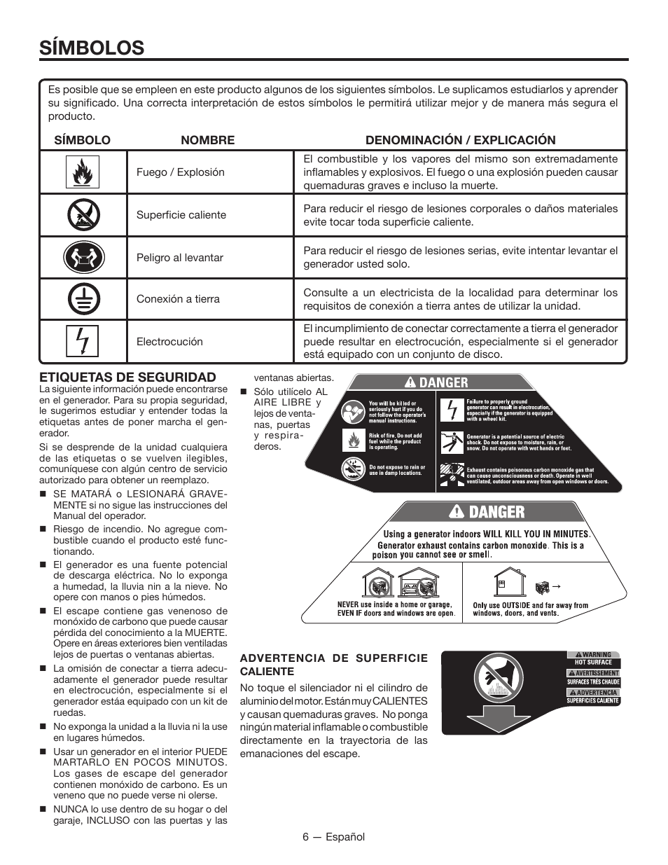 Símbolos | RIDGID RD8000 User Manual | Page 50 / 74