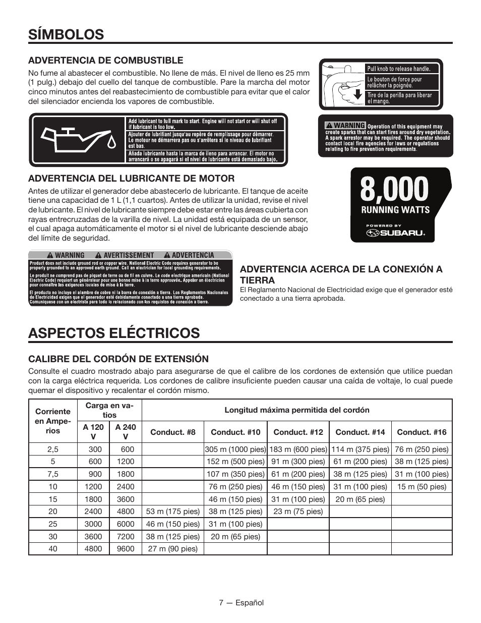 Símbolos, Aspectos eléctricos | RIDGID RD8000 User Manual | Page 51 / 74