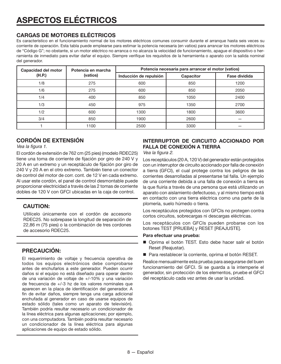 Aspectos eléctricos | RIDGID RD8000 User Manual | Page 52 / 74