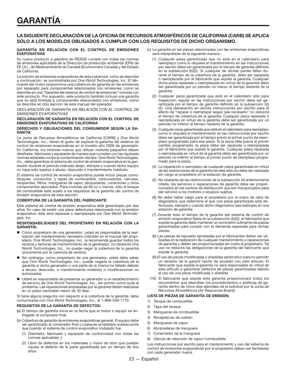 Garantía | RIDGID RD8000 User Manual | Page 67 / 74