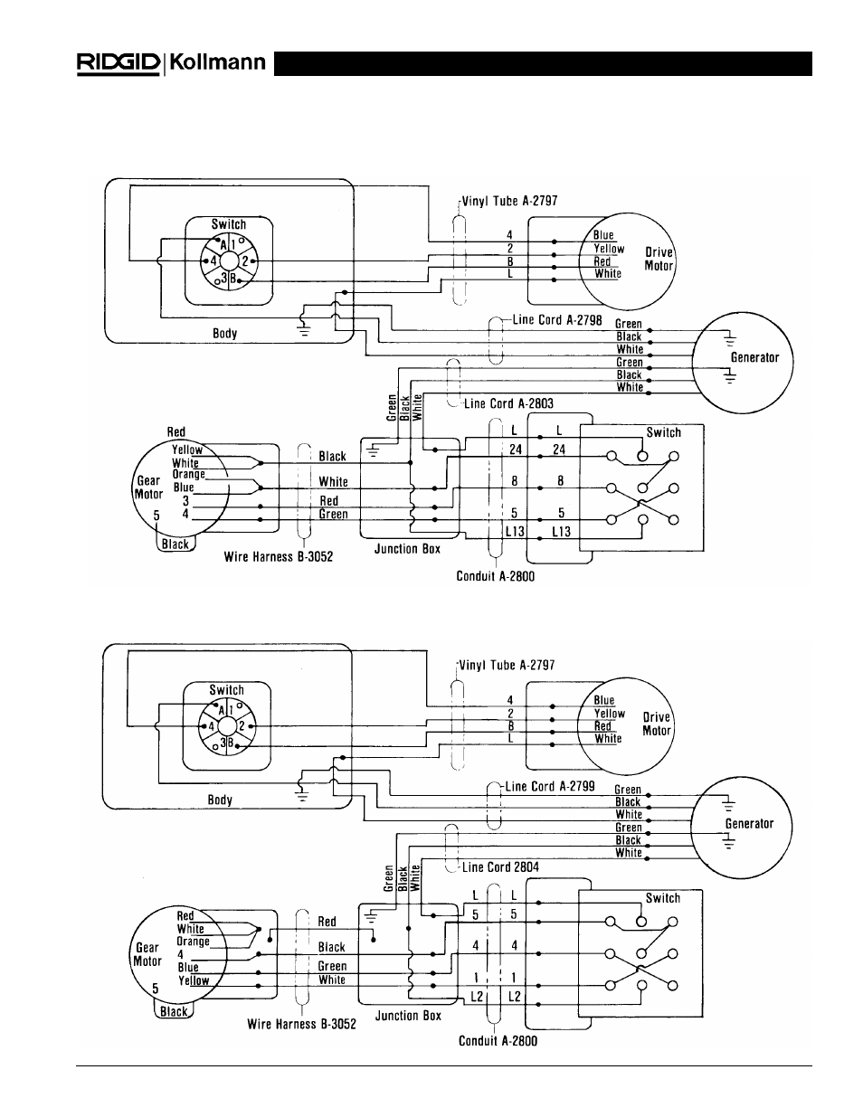 Wiring diagram | RIDGID K-2000 User Manual | Page 11 / 39