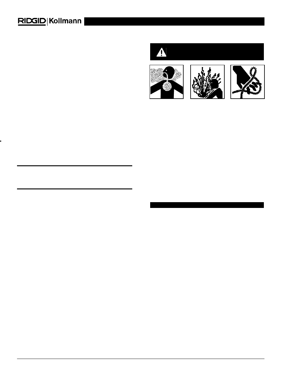 Mise en garde, Consignes de sécurité particulières | RIDGID K-2000 User Manual | Page 16 / 39