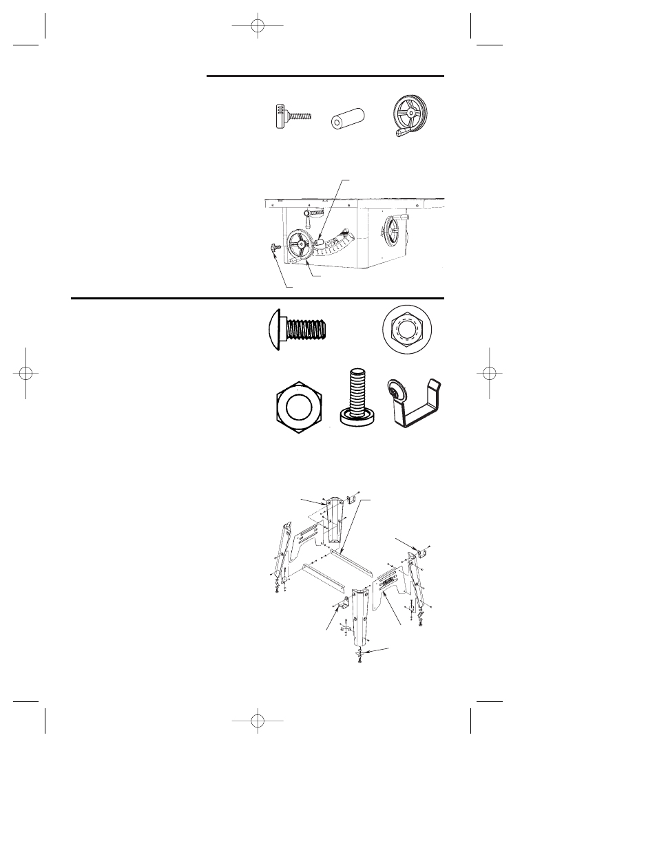 Assembly (continued), Installing elevation handwheel, Assembling leg stand | RIDGID TS3650 User Manual | Page 18 / 76