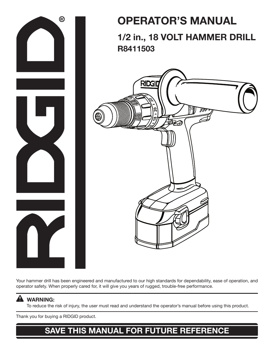 RIDGID R8411503 User Manual | 22 pages