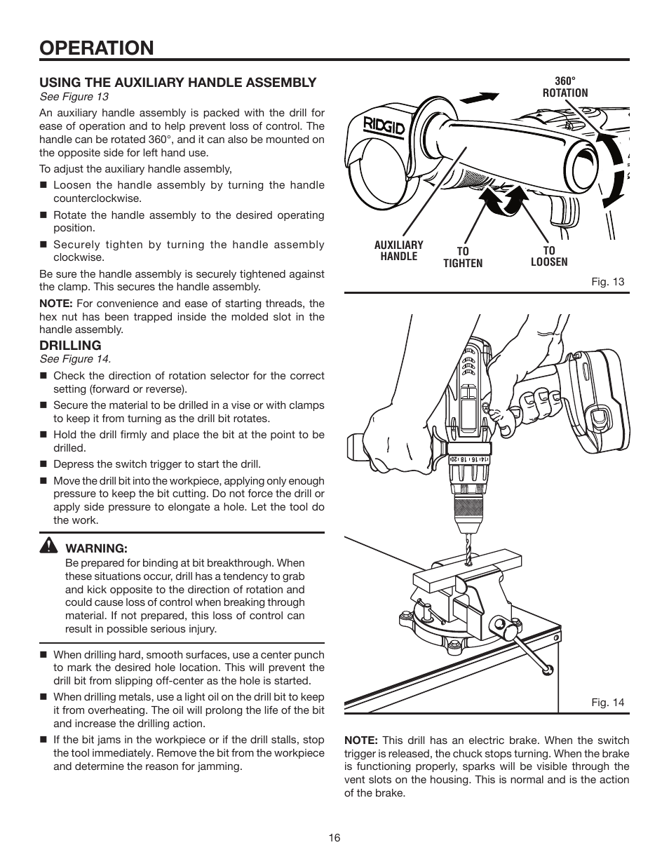 Operation | RIDGID R8411503 User Manual | Page 16 / 22