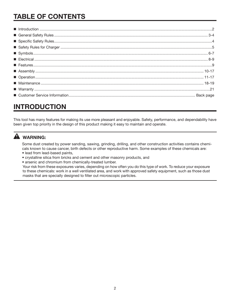 Table of contents introduction | RIDGID R8411503 User Manual | Page 2 / 22