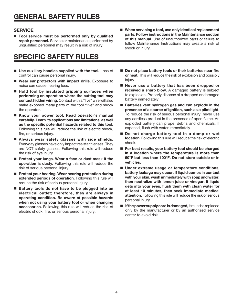 General safety rules, Specific safety rules | RIDGID R8411503 User Manual | Page 4 / 22