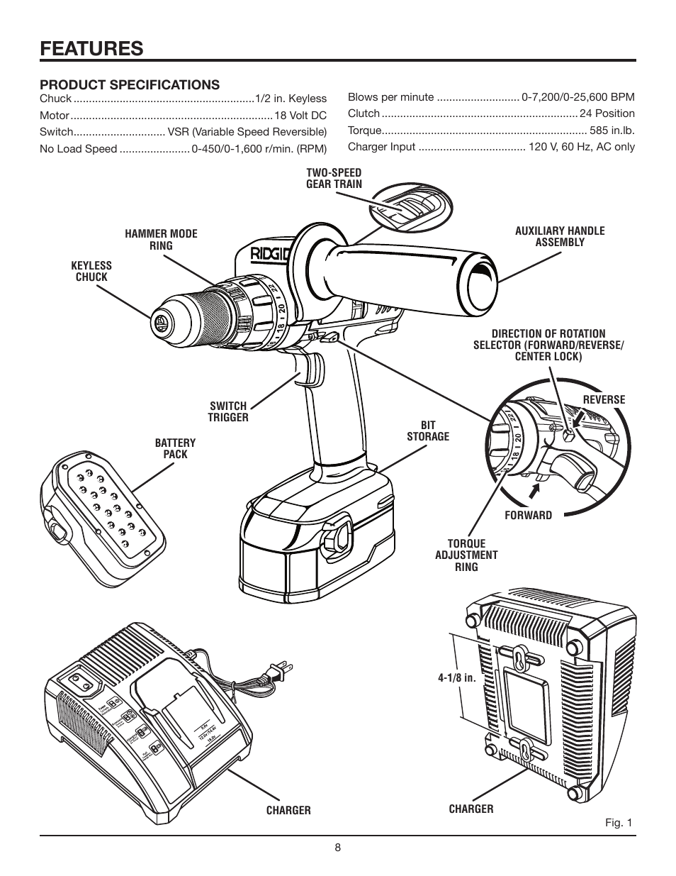 Features | RIDGID R8411503 User Manual | Page 8 / 22