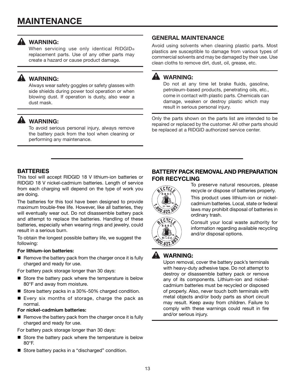 Maintenance | RIDGID AUTOSHIFT R86014 User Manual | Page 13 / 16