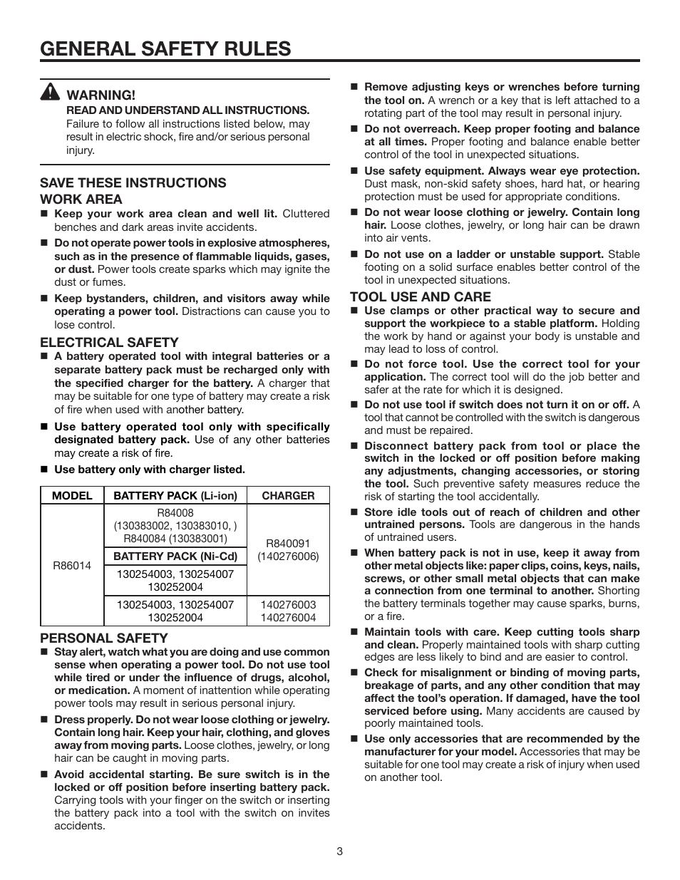 General safety rules | RIDGID AUTOSHIFT R86014 User Manual | Page 3 / 16