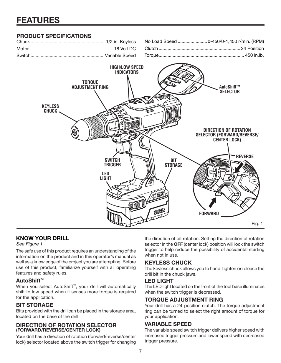 Features | RIDGID AUTOSHIFT R86014 User Manual | Page 7 / 16