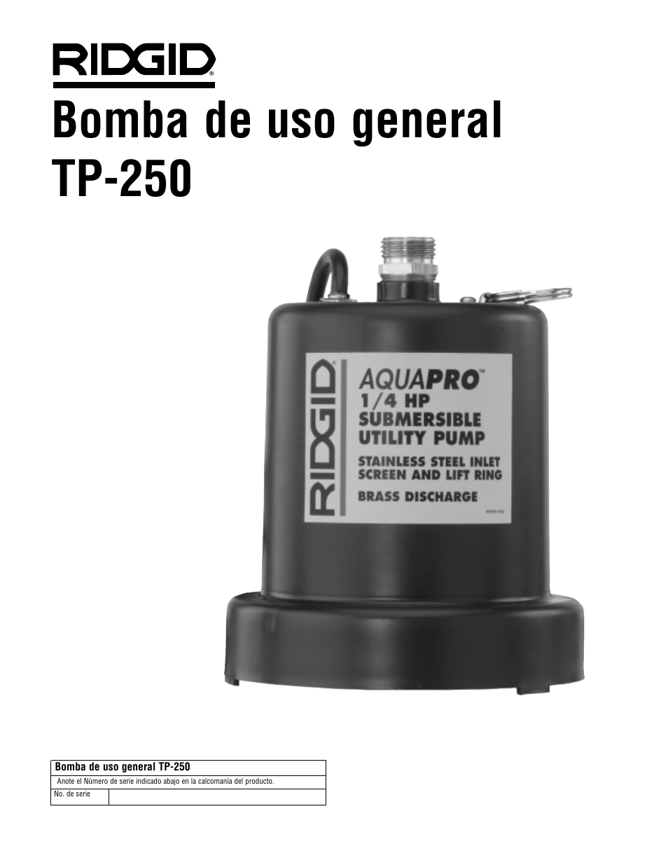 Bomba de uso general tp-250 | RIDGID AQUAPRO TP-250 User Manual | Page 17 / 24