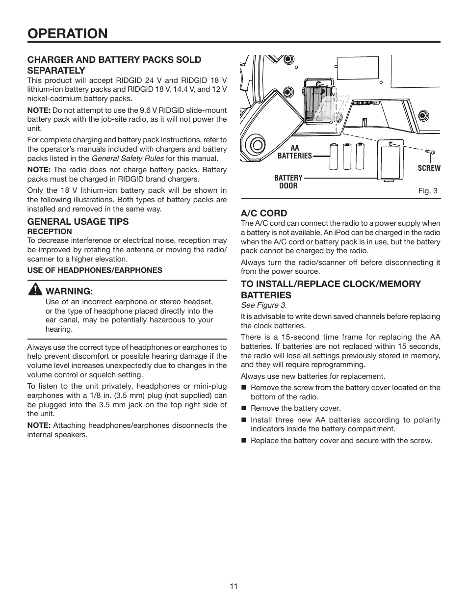 Operation | RIDGID R8408 User Manual | Page 11 / 26