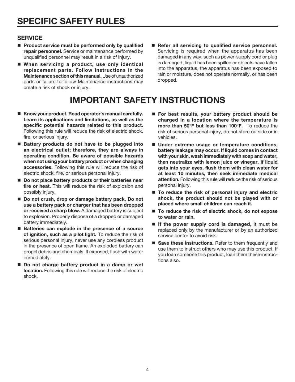 Specific safety rules, Important safety instructions | RIDGID R8408 User Manual | Page 4 / 26