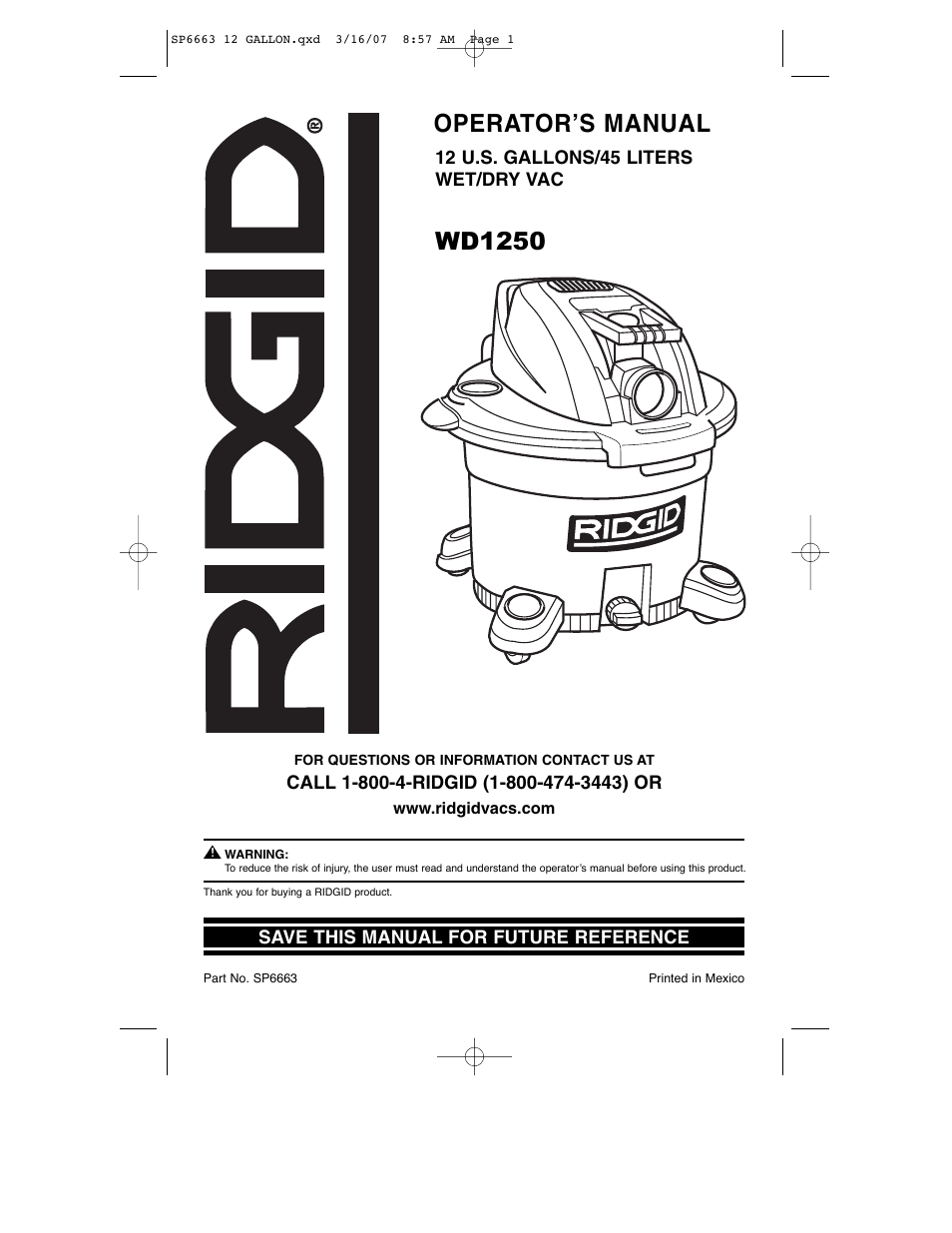 RIDGID WD1250 User Manual | 28 pages