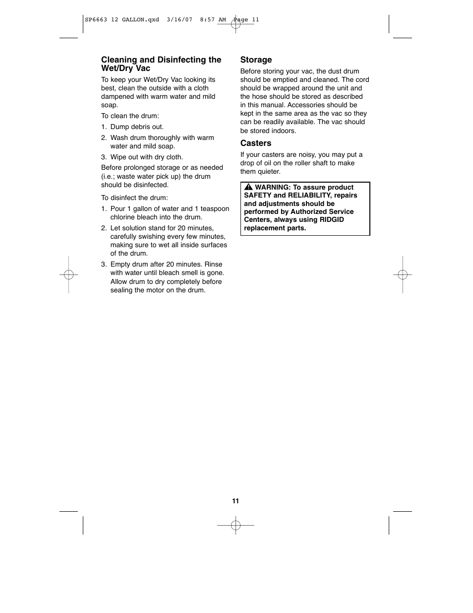 RIDGID WD1250 User Manual | Page 11 / 28