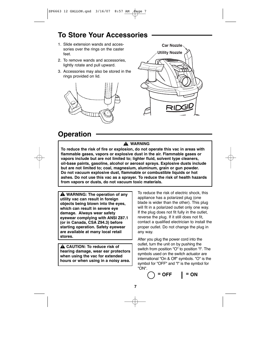 Operation | RIDGID WD1250 User Manual | Page 7 / 28