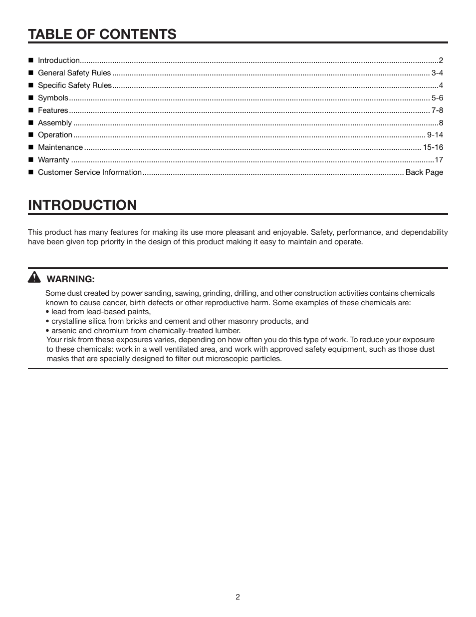 Table of contents introduction | RIDGID R86006 User Manual | Page 2 / 18