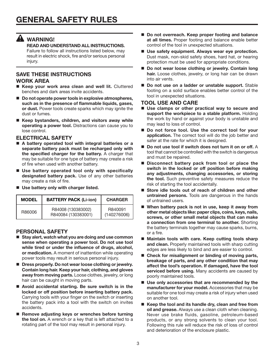 General safety rules | RIDGID R86006 User Manual | Page 3 / 18