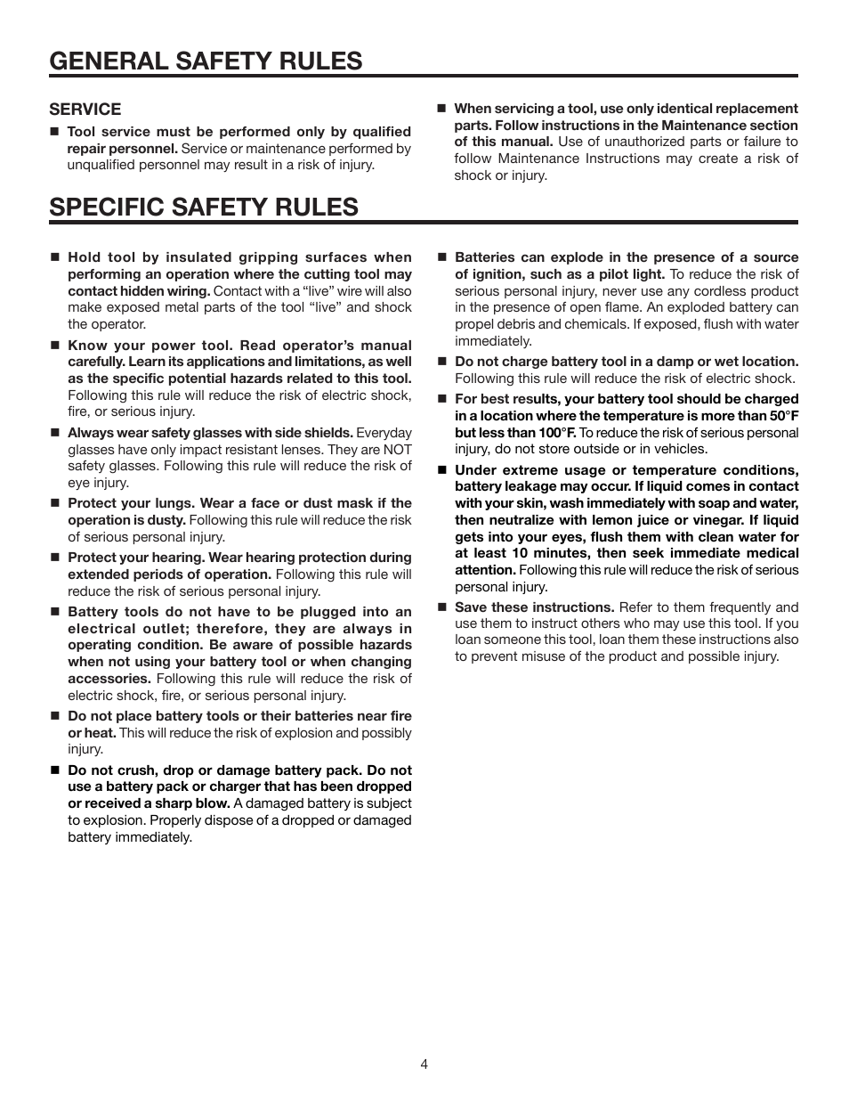 General safety rules, Specific safety rules | RIDGID R86006 User Manual | Page 4 / 18