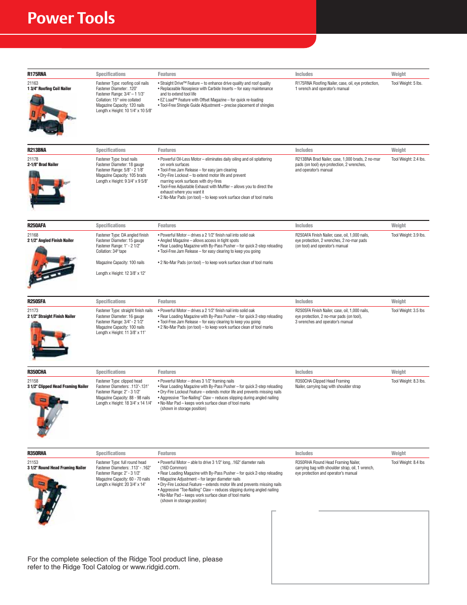 Power tools, Distributor | RIDGID R932 User Manual | Page 10 / 10