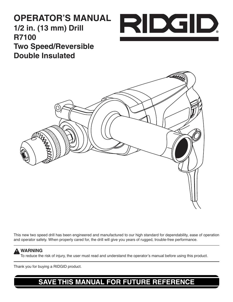 RIDGID R7100 User Manual | 20 pages