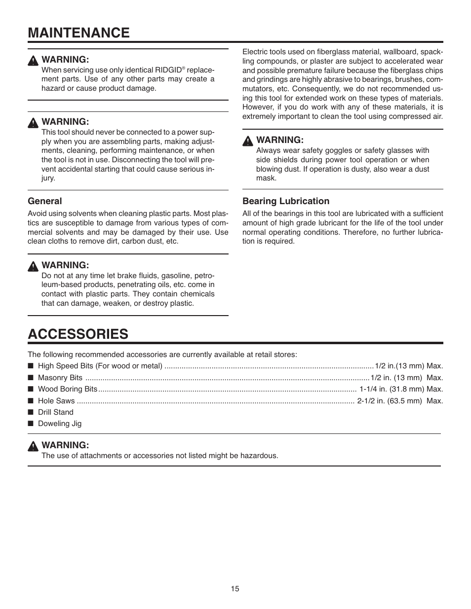 Maintenance, Accessories | RIDGID R7100 User Manual | Page 15 / 20