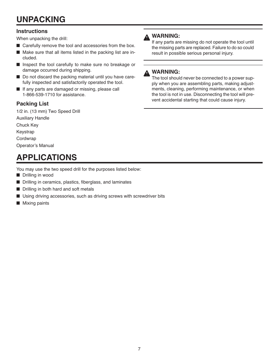 Unpacking, Applications | RIDGID R7100 User Manual | Page 7 / 20