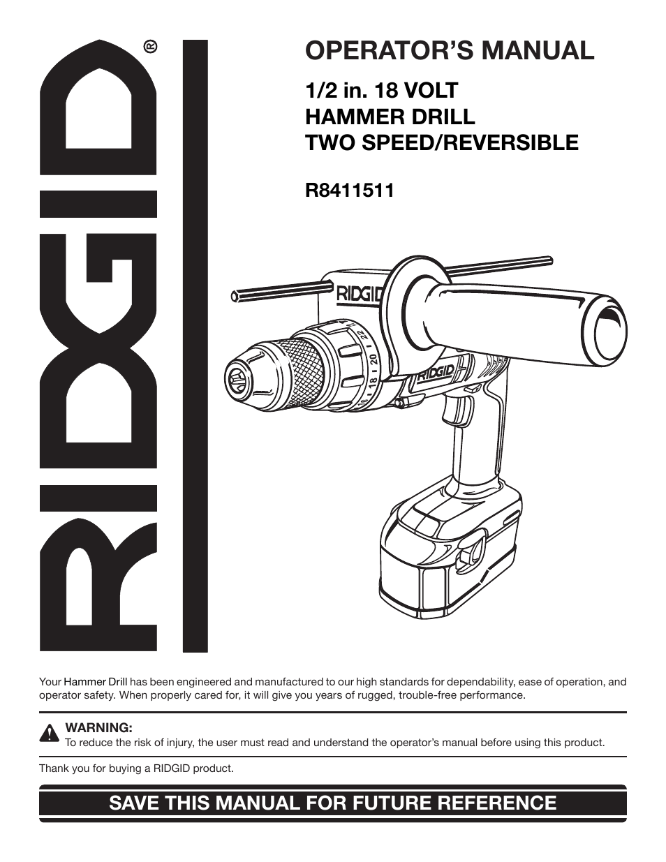 RIDGID R8411511 User Manual | 22 pages