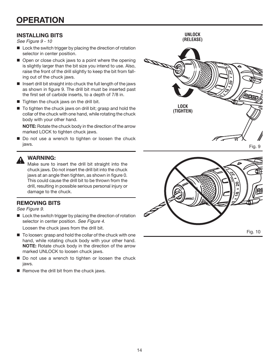 Operation | RIDGID R8411511 User Manual | Page 14 / 22