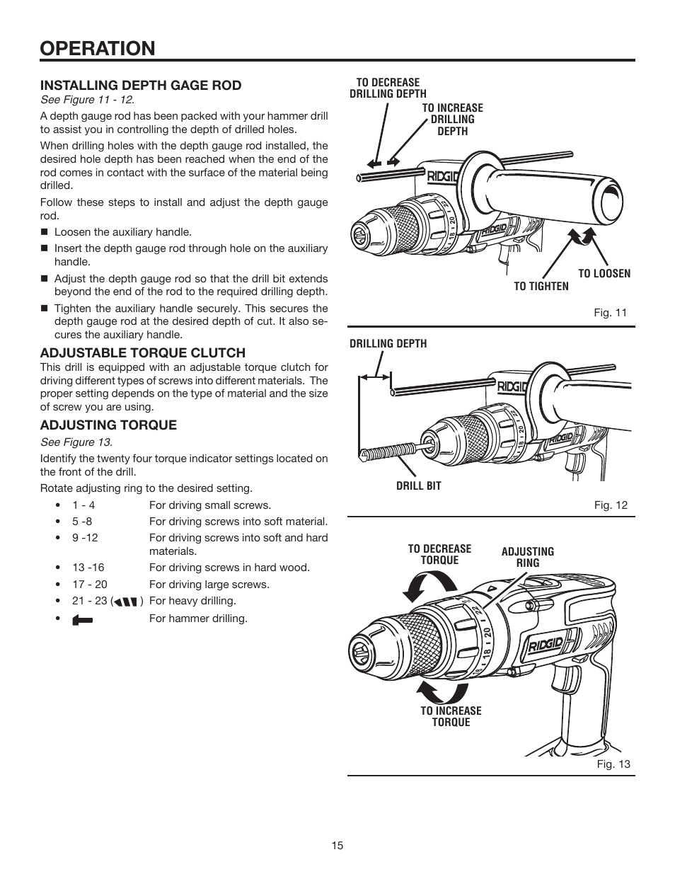 Operation | RIDGID R8411511 User Manual | Page 15 / 22