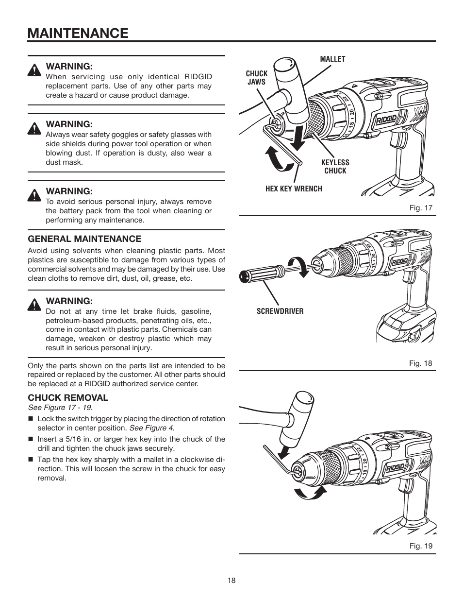 Maintenance | RIDGID R8411511 User Manual | Page 18 / 22