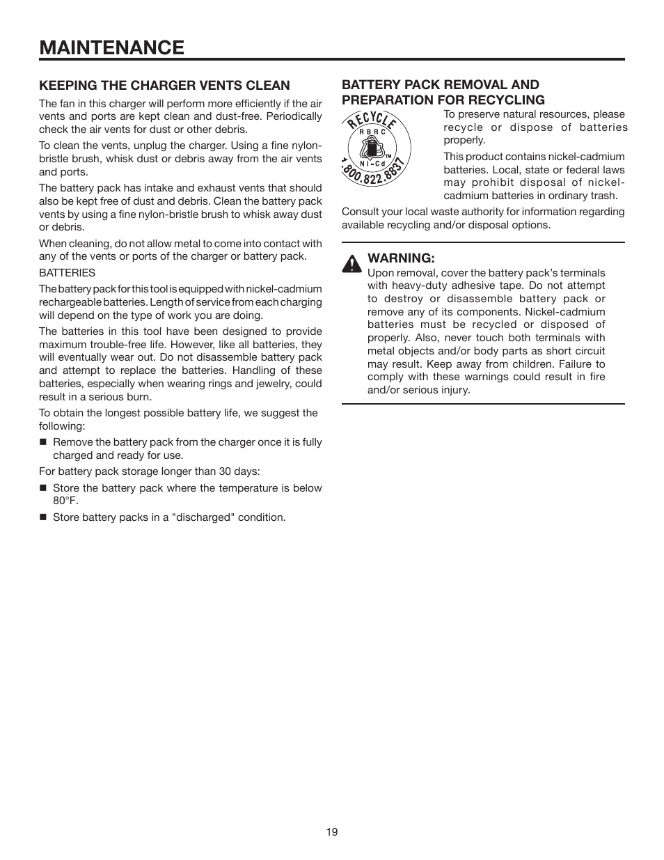 Maintenance | RIDGID R8411511 User Manual | Page 19 / 22