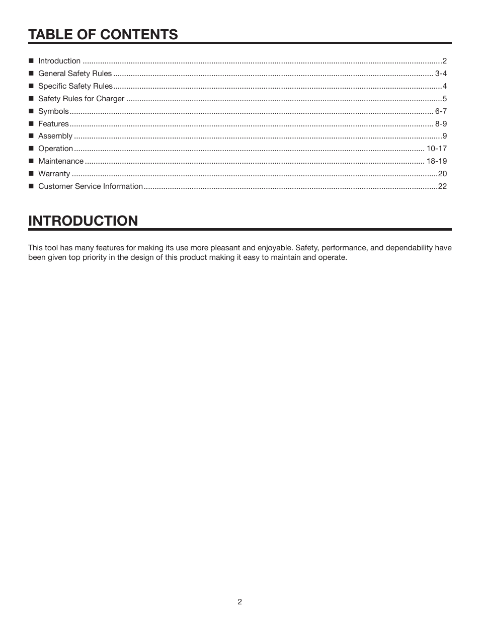 Table of contents introduction | RIDGID R8411511 User Manual | Page 2 / 22