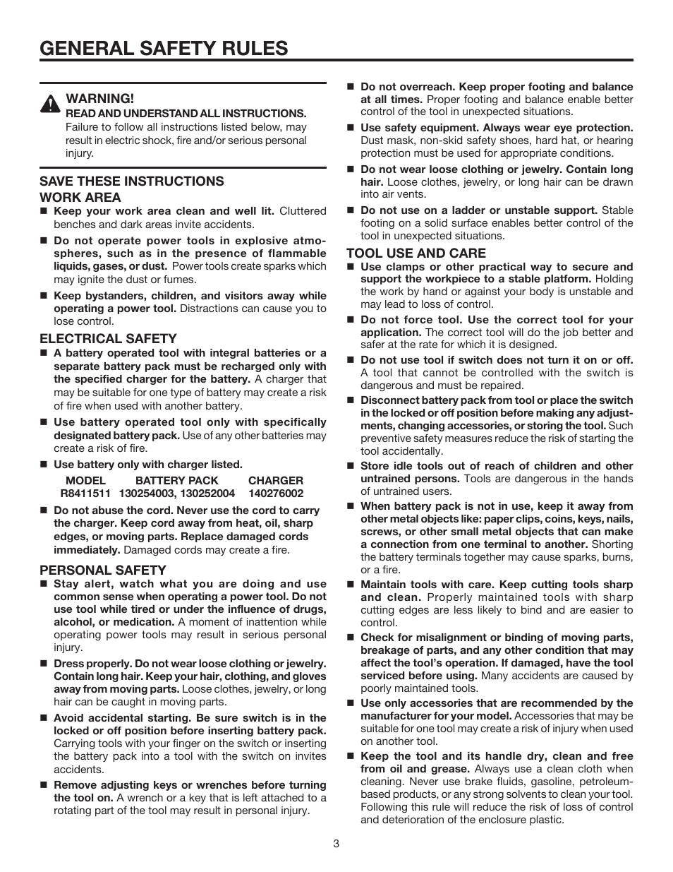 General safety rules | RIDGID R8411511 User Manual | Page 3 / 22