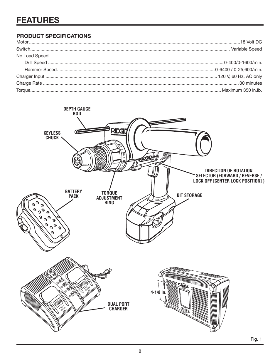 Features | RIDGID R8411511 User Manual | Page 8 / 22